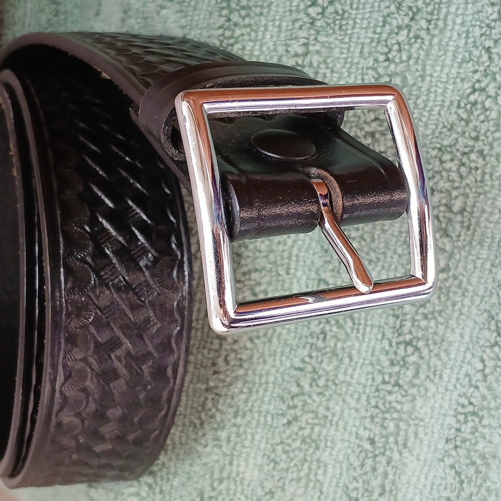 Dutyman Basketweave Full Grain Leather Black Belt Silver Buckle Size 40